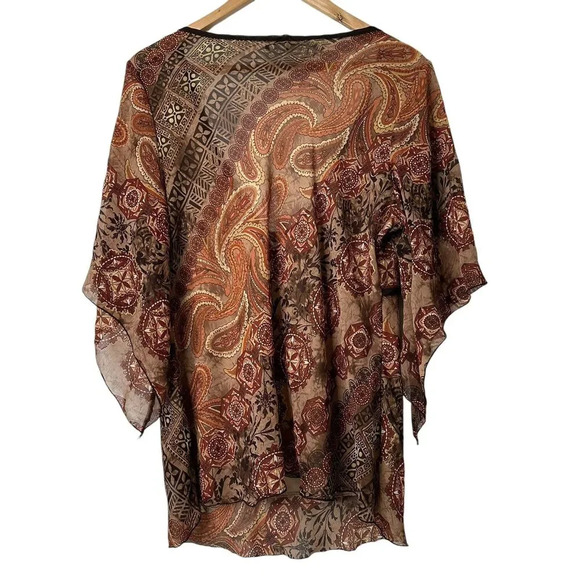 90s Y2K Vtg Talent Top 1XL Paisley Boho Fairy Grunge Whimsigoth Sheer V neck - Picture 2 of 12